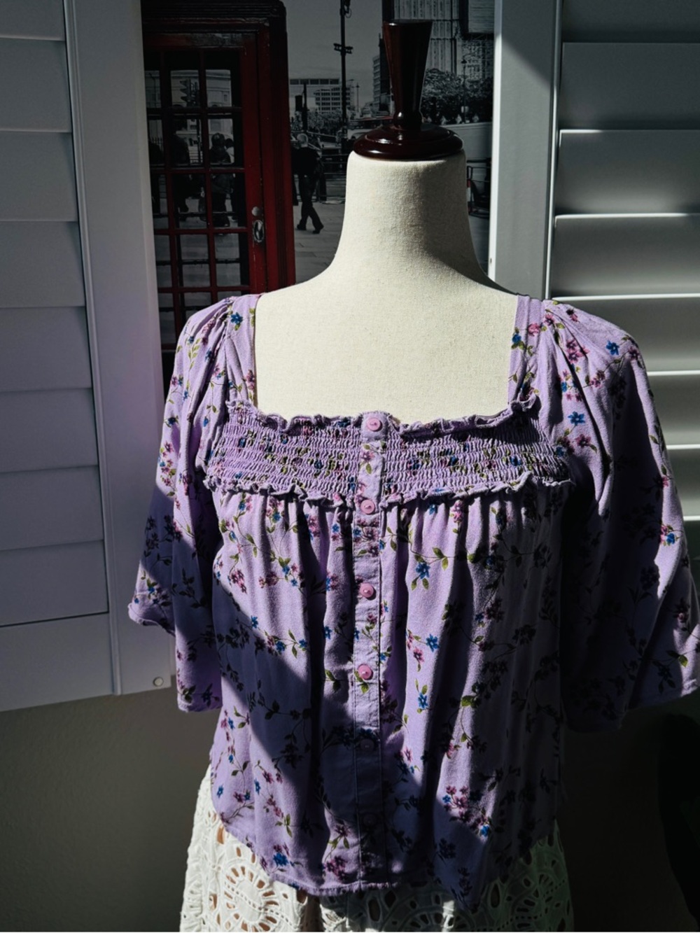 Honey. Size M.  Purple Smocked Women's Blouse - Medium